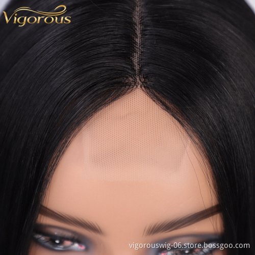 High Quality Cheap Price Black Color Middle Part Natural Hairline Straight Wave For Black Women Lace Front Synthetic hair Wigs